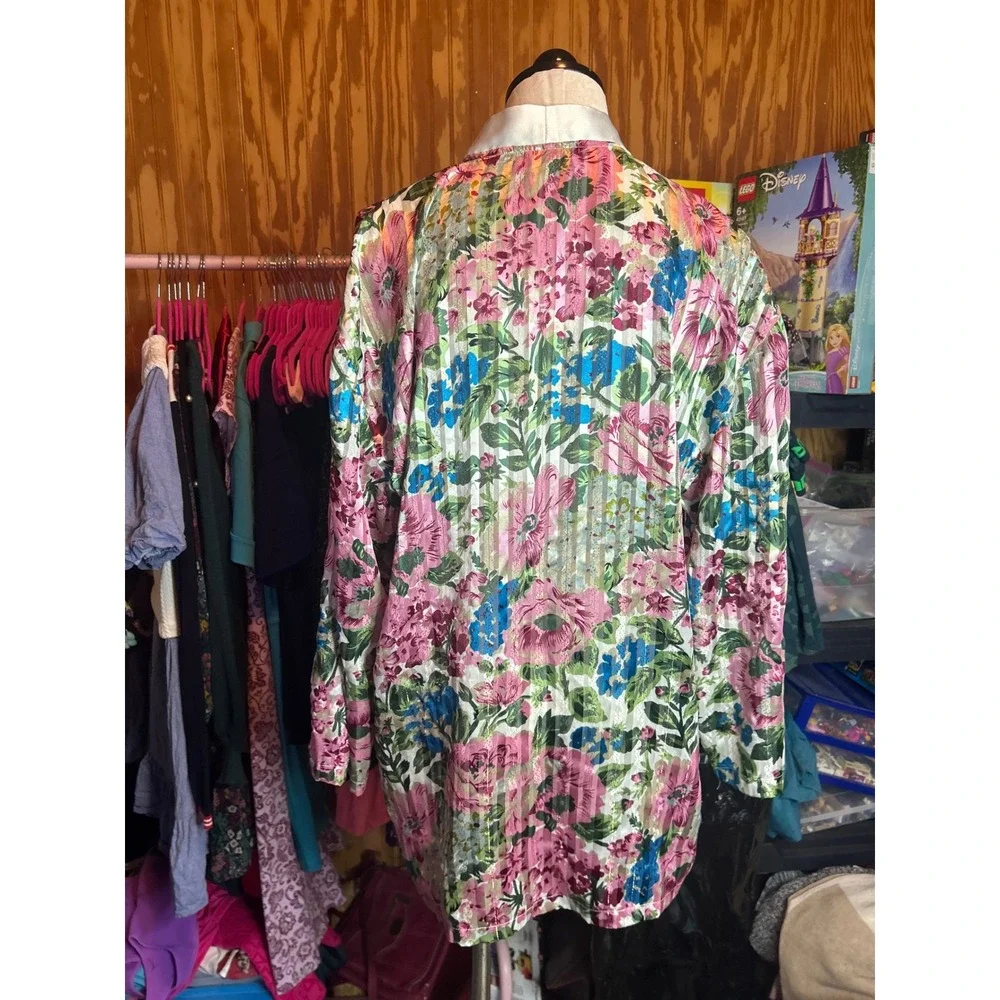 Victorias Secret VTG Gold Label Floral Metallic Stripe Sleep Shirt‎ Top Sz L
